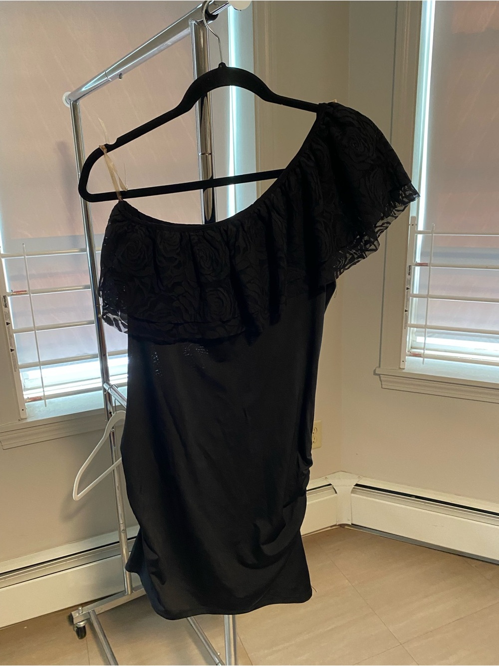 Black One-Shoulder Ruffle Dress